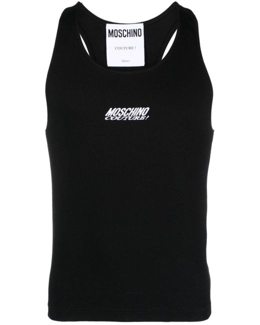 Moschino Geripptes Trägershirt mit Logo in Black für Herren