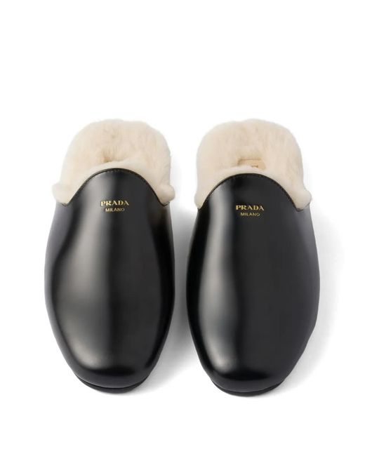 Prada Black Leather Flat Mules
