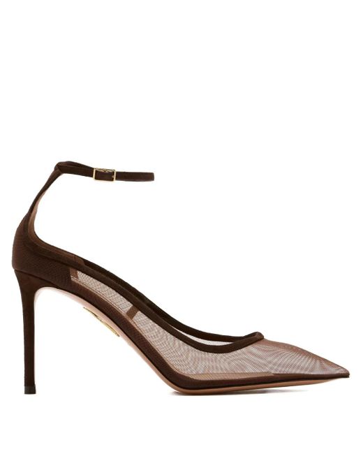 Aquazzura Brown Love Affair Mesh-Pumps mit Knöchelriemen 85mm