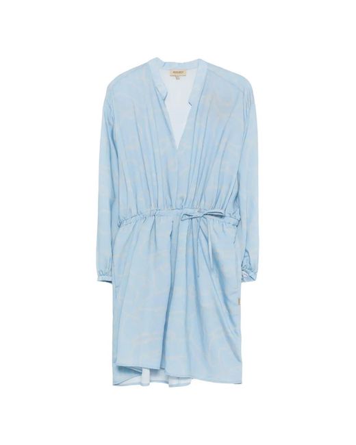 Woolrich Blue Flowing Dress With Print And Drawstring Waist