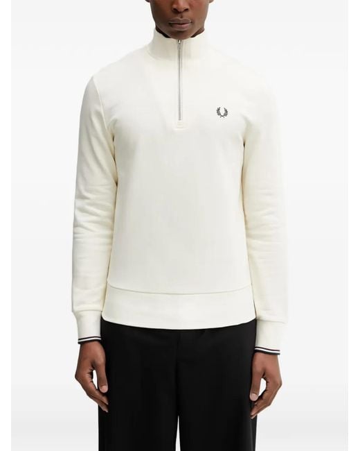 Fred Perry White Half-Zip Embroidered-Logo Sweater for men