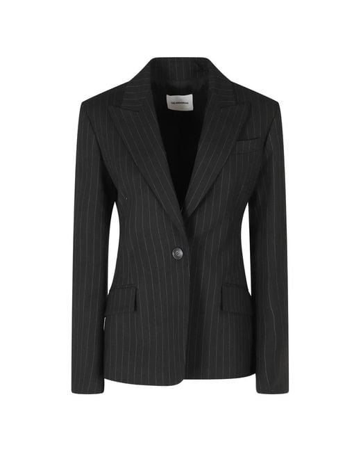 ANDAMANE Black Bianca Pinstripe Single-Breasted Blazer