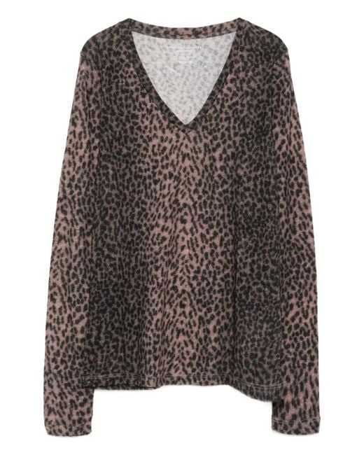 Majestic Filatures Black Leopard-Print V-Neck Sweater