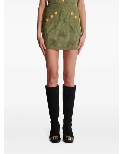 Balmain Green Check-Pattern Miniskirt