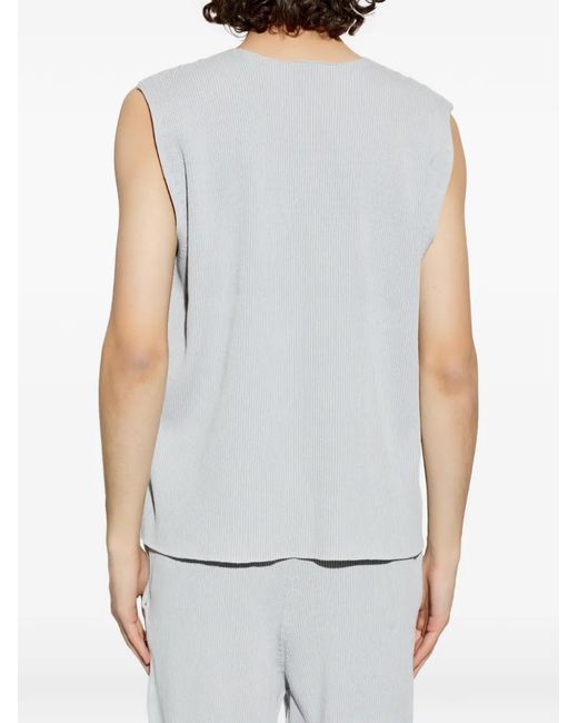 Homme Plissé Issey Miyake V-Neck Pleated Vest in White for Men | Lyst