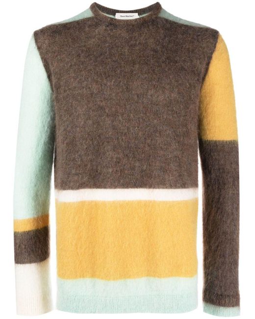 There Was One Brown Colour-Block Crew-Neck Jumper for men