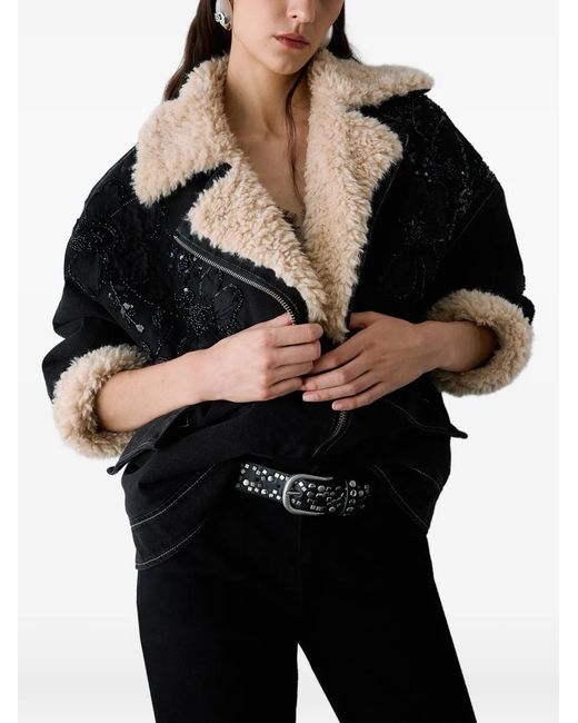 Liu Jo Black Denim Jacket With Teddy Inserts
