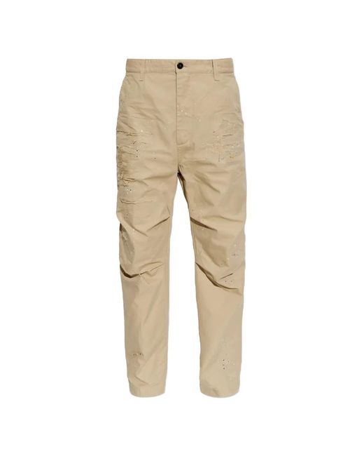 DSquared² Natural Paint-Splatter Distressed Trousers for men
