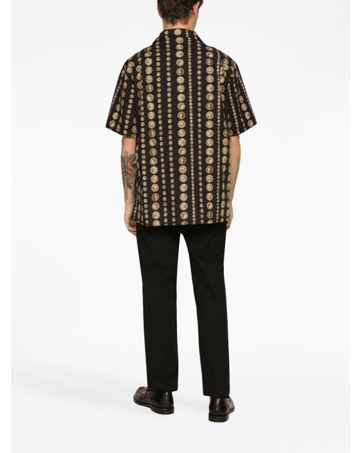 Camisa Hawaii de dril elástico con estampado Monete Dolce & Gabbana de hombre de color Black