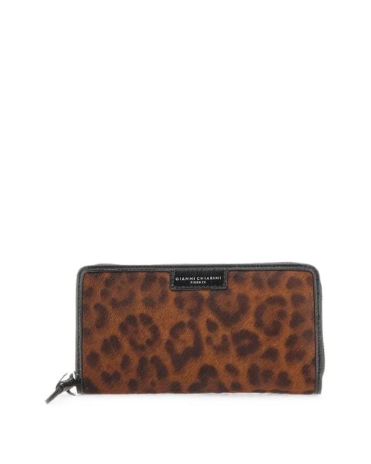 Gianni Chiarini Brown Horsy Leopard-Pattern Wallet