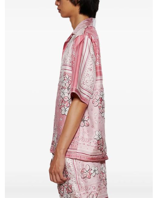 Amiri Pink Bandana Floral Bowling Shirt for men