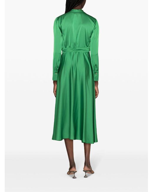Nissa Green Wrap Satin Midi Dress