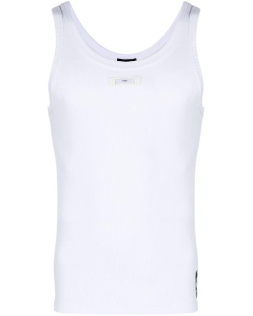 Fendi Geripptes Trägershirt mit Logo-Patch in White für Herren
