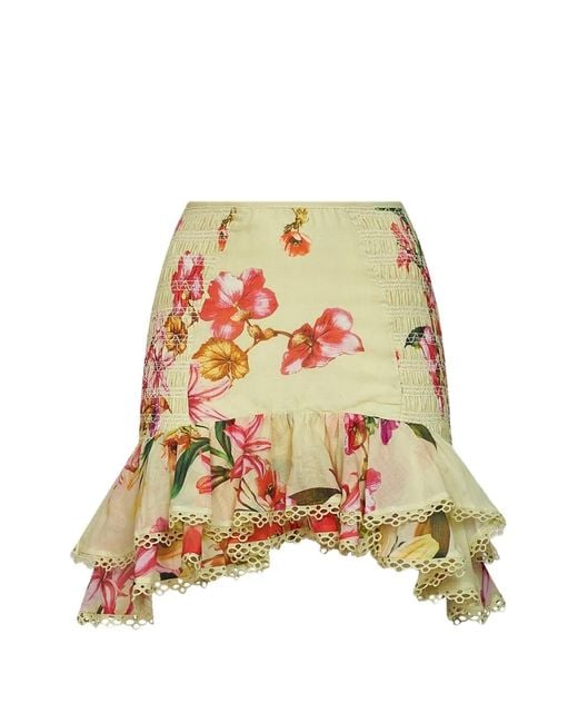 Charo Ruiz White Floral-Print Ruffled Skirt