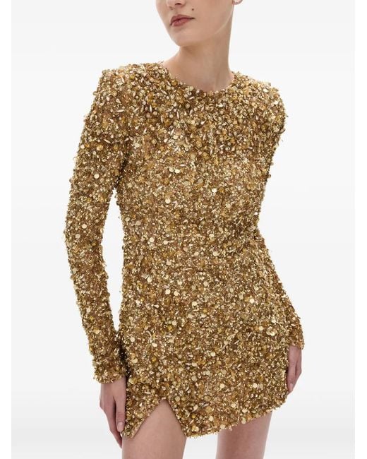 Rachel Gilbert Natural Phillipe Sequin-Embellished Mini Dress