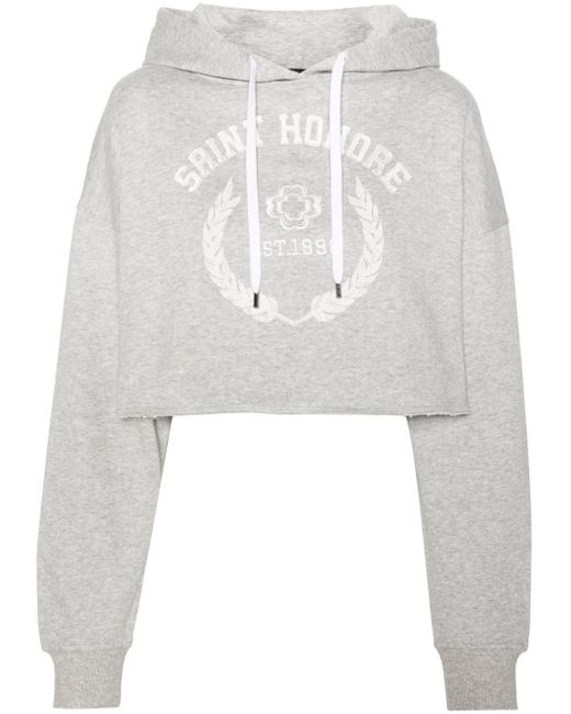 Maje White Logo-embroidered Cropped Hoodie