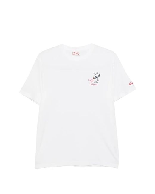 Mc2 Saint Barth White Portofino Snoopy-Embroidered T-Shirt for men