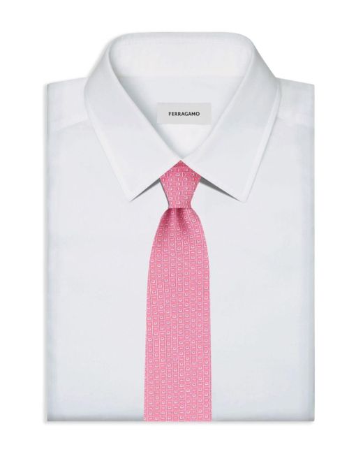 Ferragamo Pink Gancini Print Silk Tie for men