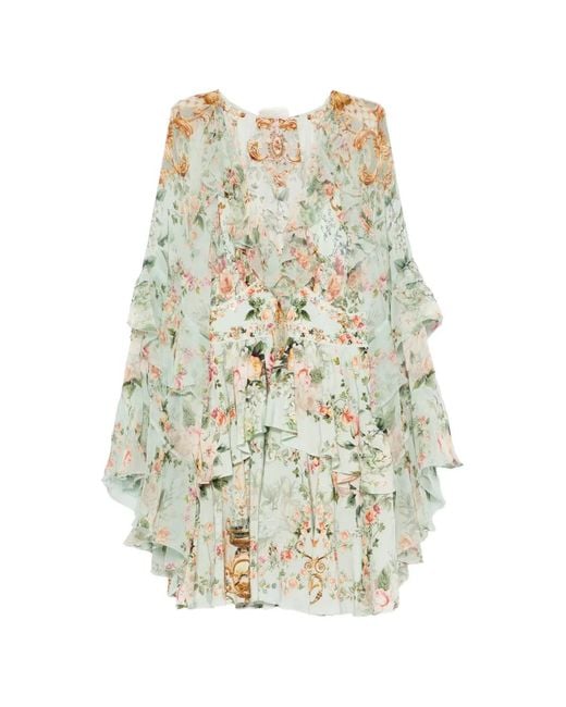 Camilla White Floral-Print Ruffled Mini Dress