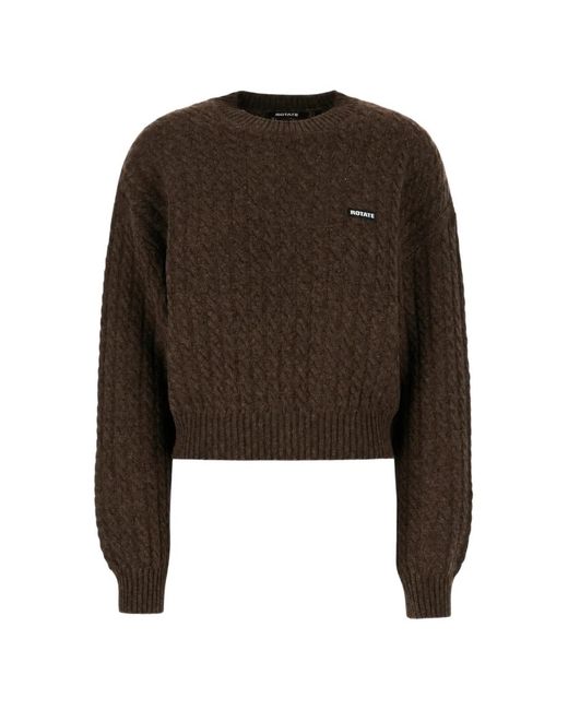 ROTATE BIRGER CHRISTENSEN Brown Cable-Knit Logo-Patch Sweater