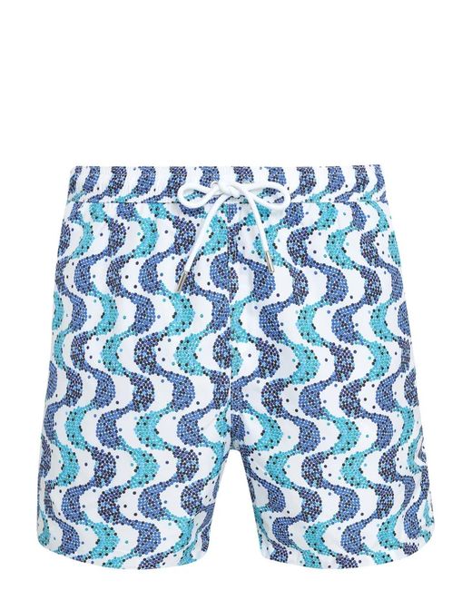 Amir Slama Blue Wave-Print Swim Shorts for men
