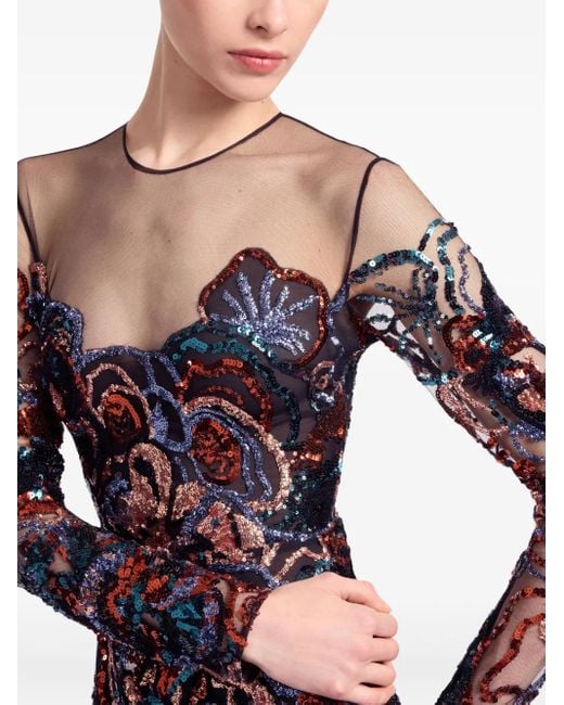 Elie Saab Floral-Embroidered Sequin Maxi Dress