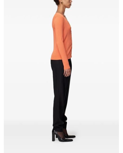 Another Tomorrow Orange Ribbed-Knit Cardigan