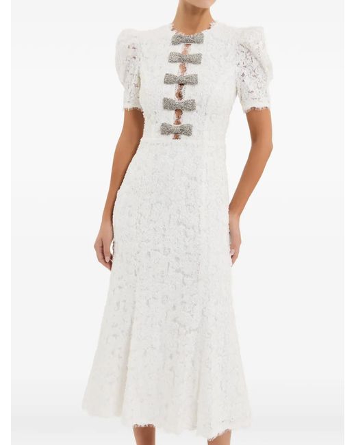Rebecca Vallance White Dillon Bow-Detail Midi Dress