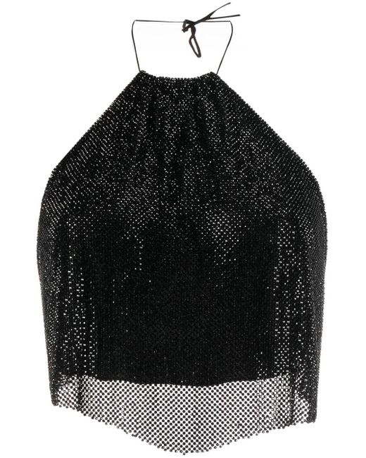 MANURI Black Rhinestone-Embellished Cropped Top