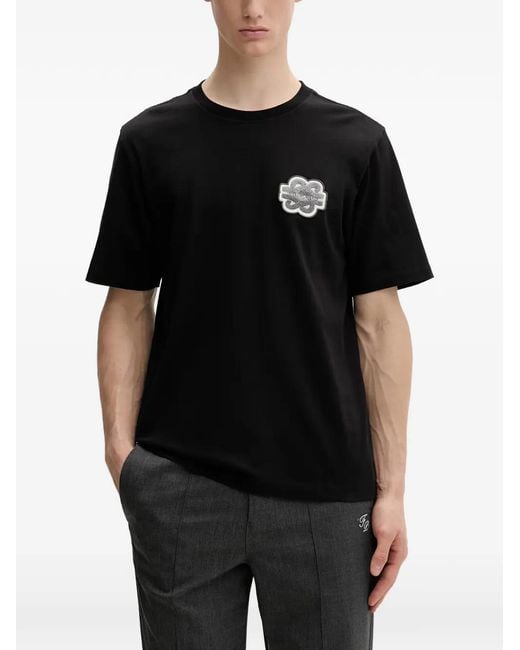 Filling Pieces Black Gowtu Logo-Patch Crew-Neck T-Shirt for men