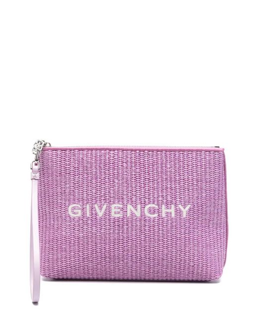 Givenchy Purple Raffia Mini Clutch With Leather Accents