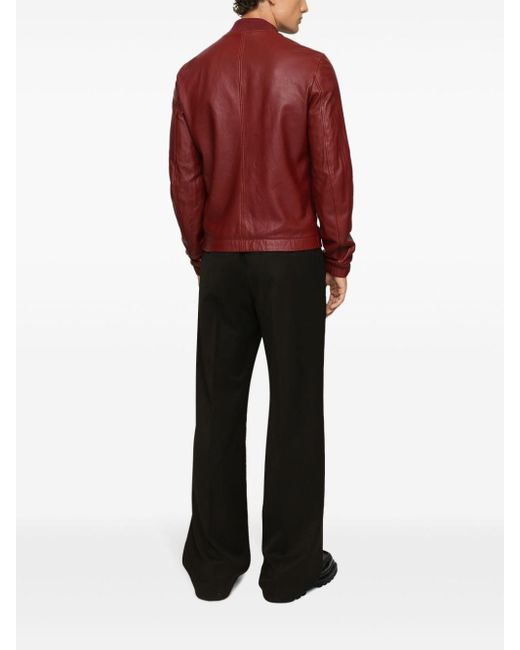 Blouson en cuir avec plaquette à logo Dolce & Gabbana pour homme en coloris Red