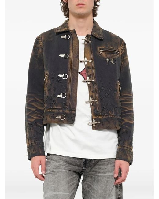THUG CLUB Black Distressed Washed Denim Jacket for men