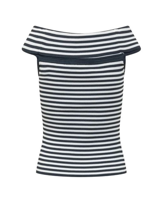 MICHAEL Michael Kors Blue Striped Foldover Top