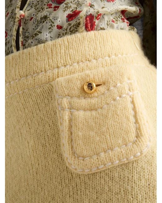 Prada Natural Triangle-Logo Cashmere Miniskirt