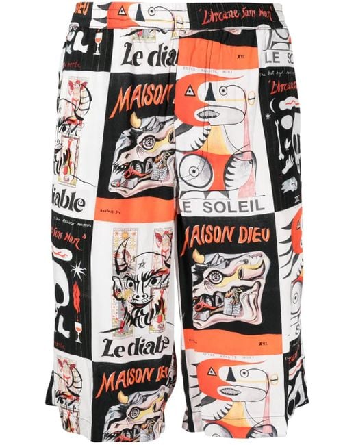 Endless Joy Red Graphic-Print Bermuda Shorts for men