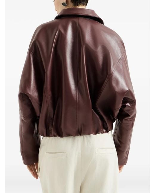 Brunello Cucinelli Purple Nappa-Leather Outerwear Jacket With Drawstring And Monili