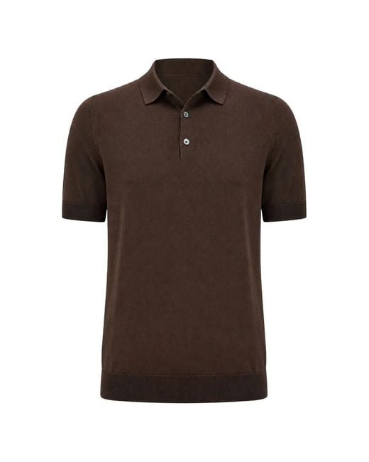 FILIPPO DE LAURENTIIS Brown Short-Sleeve Knitted Polo Shirt for men