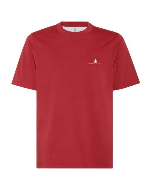 メンズ Brunello Cucinelli コットン Tシャツ Red