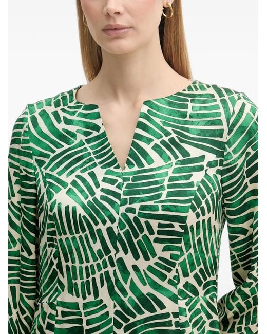 MARC AUREL Green Abstract-Print Long-Sleeve Midi Dress