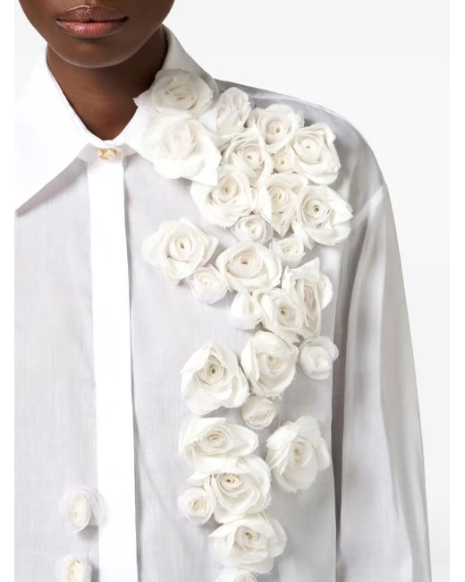 Camicia Semi Trasparente Con Applicazione A Fiori di Elisabetta Franchi in White