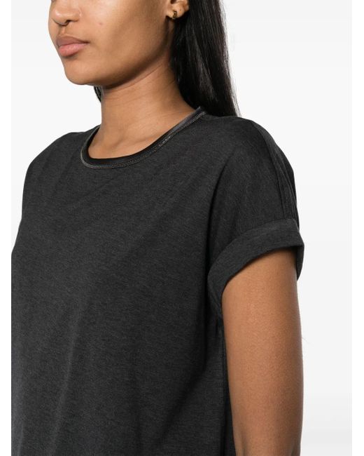 Brunello Cucinelli Black Keyhole-Detail Cotton T-Shirt