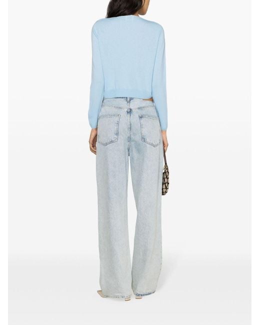 Allude Blue Round-neck Cropped Cashmere Cardigan