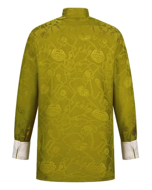 Shanghai Tang Yellow Jacquard Mandarin-Collar Shirt for men
