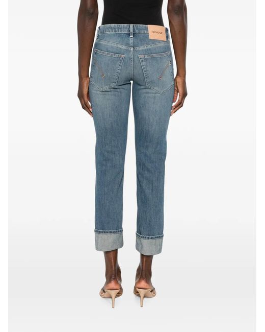 Dondup Blue Coco Logo-Patch Turn-Up Jeans