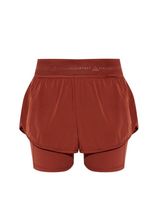 Adidas By Stella McCartney Red Logo-Waistband Training Shorts