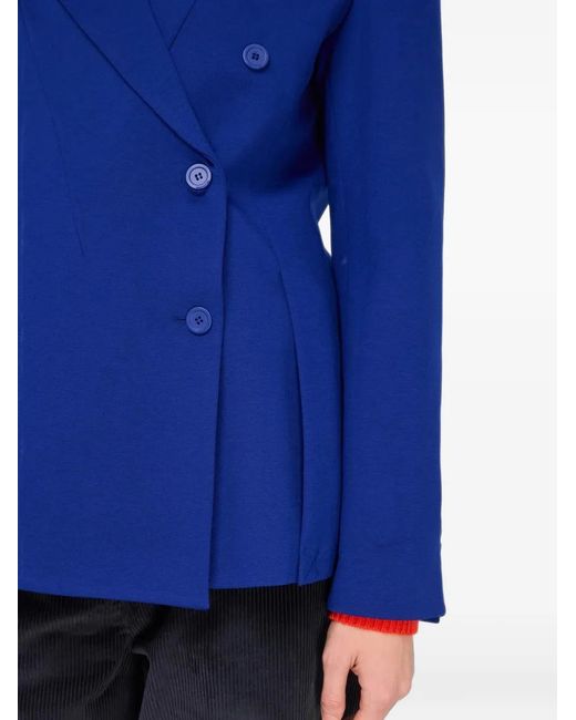 Semicouture Blue Jorie Double-Breasted Pleated-Detail Jacket