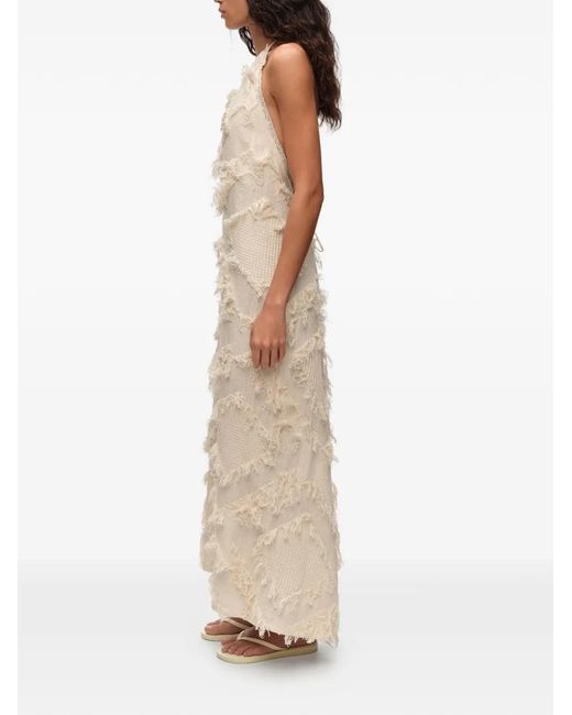 Bimba Y Lola White Fringed Halterneck Maxi Dress