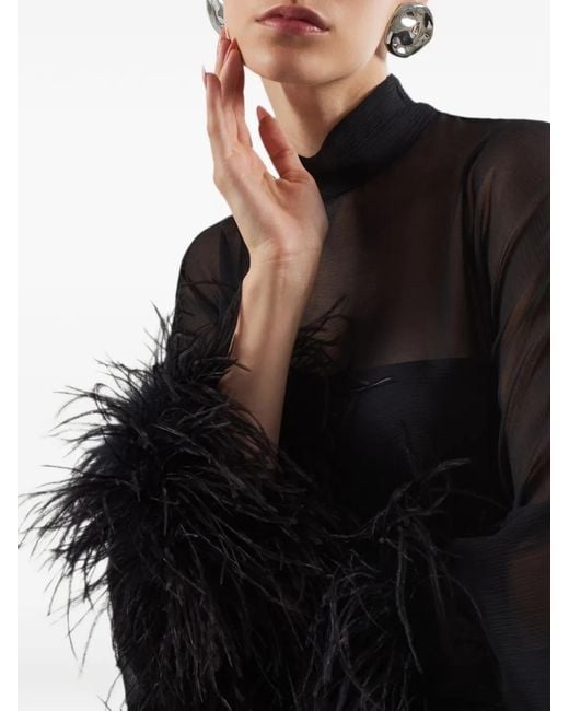 ‎Taller Marmo Black Vegas Spirito Feather-Trim Dress