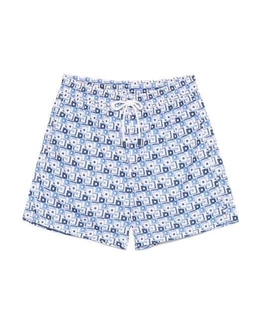 Fiorio Milano Blue Geometric-Print Swim Shorts for men